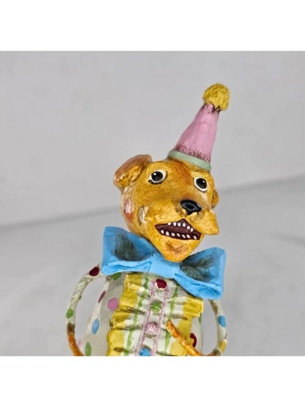 RARE Lori Mitchell Little Dog Laughed Birthday Hat Folk Art Figure *FLAW*